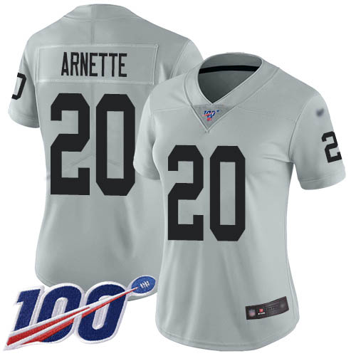 Nike Raiders #20 Damon Arnette Silver Women's Stitched NFL Limited Inverted Legend 100th Season Jersey